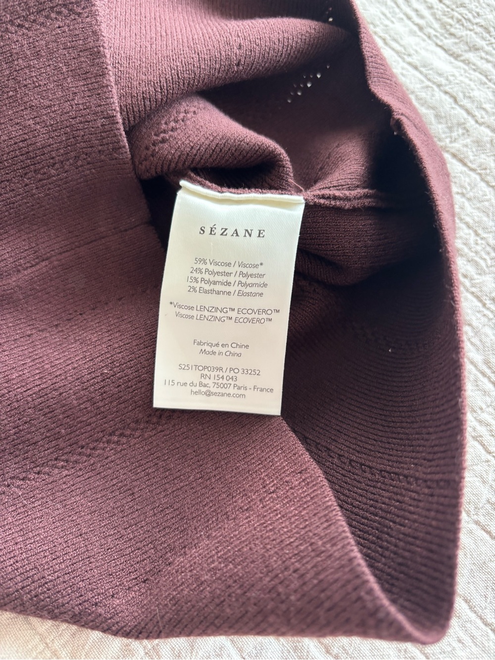 NWT Sézane Luce Top in Acajou Soze XS - Picture 7 of 7